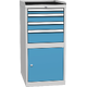 Basic combined workshop container with 1 door, 1 shelf and 4 drawers