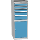 Basic combined workshop cabinet with 1 door, 2 shelves and 5 drawers