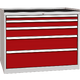 Workshop drawer cabinet for tools – 5 drawers Ohnivě červená - RAL 3000 Světle šedá - RAL 7035