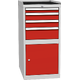 Basic combined workshop container with 1 door, 1 shelf and 4 drawers