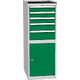 Basic combined workshop cabinet with 1 door, 2 shelves and 5 drawers