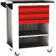 Mobile assembly trolley SVL series – 1 shelf, 3 drawers Ohnivě červená - RAL 3000 Světle šedá - RAL 7035