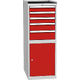 Basic combined workshop cabinet with 1 door, 2 shelves and 5 drawers