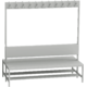 Double-sided locker room bench with coat rack 