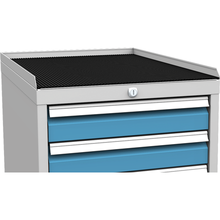 Mobile workshop container with 1 door and 2 shelves
