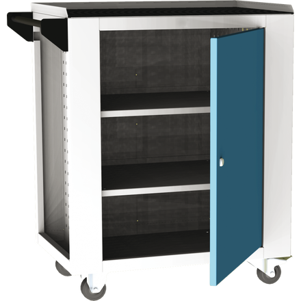 Mobile assembly trolley SVL series – 1 door, 2 shelves
