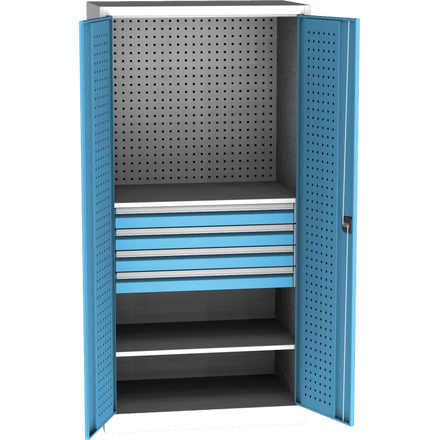 Armoire d'atelier universelle SPD ultra-résistante avec perforation DVB, 4 tiroirs, 2 étagères