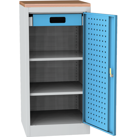 Workshop tool cupboard with beech worktop