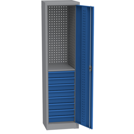 Universal Werkstattschrank (505 mm) mit DVB-Lochung, 8 Schubladen, 2 Fachboden