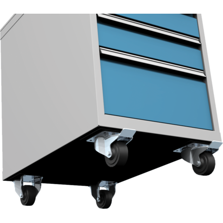 Mobile workshop container with 1 door and 2 shelves
