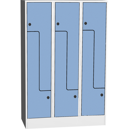 Space-saving metal “Z” locker with compact laminate doors