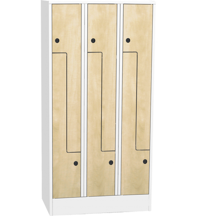 Space-saving metal “Z” locker with compact laminate doors