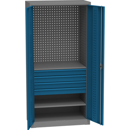 Armoire d'atelier universel avec perforation DVB, 4 tiroirs, 2 étagères