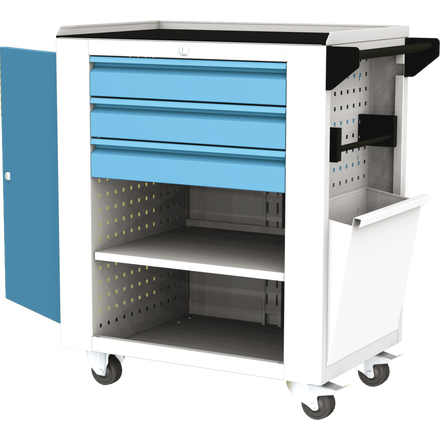 Mobile assembly trolley SVL series – 1 shelf, 3 drawers + accessories