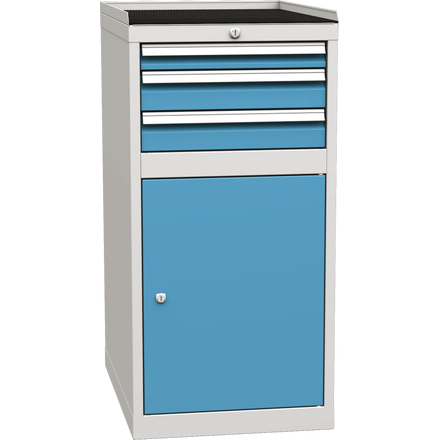 Basic combined workshop cabinet with 1 door, 2 shelves and 3 drawers