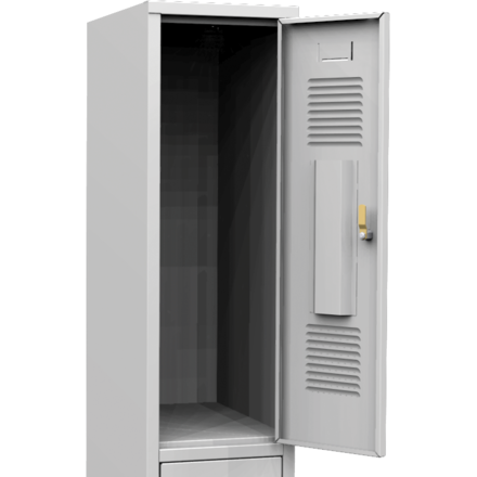 Mobile workshop container with 1 door and 2 shelves