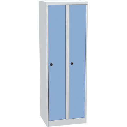 Dvoudvéřová kovová šatní skříň s kompaktními laminátovými dveřmi