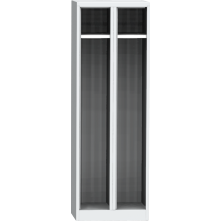 Cloakroom locker with bench fitted below