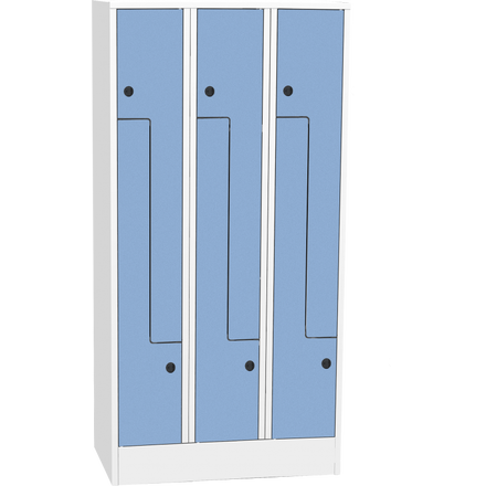 Space-saving metal “Z” locker with compact laminate doors