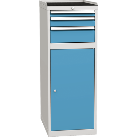 Basic combined workshop cabinet with 1 door, 2 shelves and 3 drawers