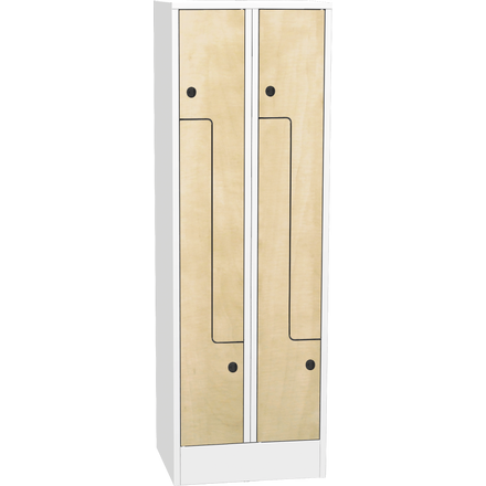 Space-saving metal “Z” locker with compact laminate doors