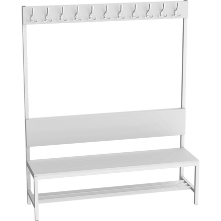 Locker room bench with coat rack
