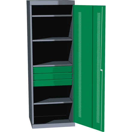Universeller Werkstattschrank der Serie Economy, 4 Fachböden, 3 Schubladen