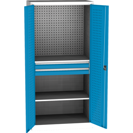 Armoire d'atelier universelle SPD ultra-résistante avec perforation DVB, 2 tiroirs, 2 étagères
