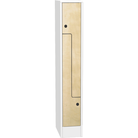 Space-saving metal “Z” locker with compact laminate doors