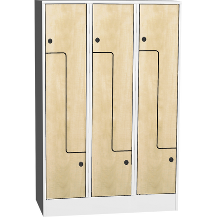 Space-saving metal “Z” locker with compact laminate doors