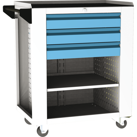 Mobile assembly trolley SVL series – 1 shelf, 3 drawers