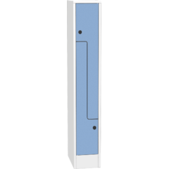 Space-saving metal “Z” locker with compact laminate doors