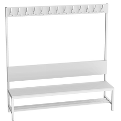 Locker room bench with coat rack