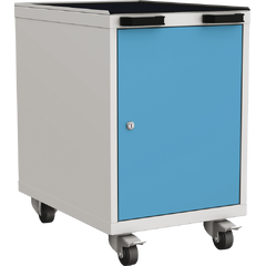 Mobile workshop container with 1 door and 2 shelves