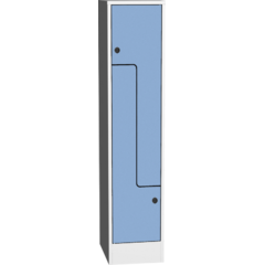 Space-saving metal “Z” locker with compact laminate doors