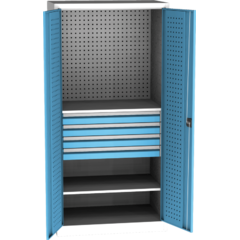 Armoire d'atelier universelle SPD ultra-résistante avec perforation DVB, 4 tiroirs, 2 étagères