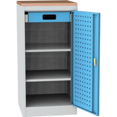 Workshop tool cupboard with beech worktop