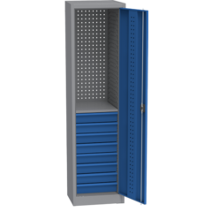 Armoire d'atelier universel (505 mm) avec perforation DVB, 8 tiroirs, 2 étagères