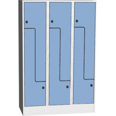 Space-saving metal “Z” locker with compact laminate doors