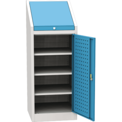 Workshop tool cupboard with an integrated writing table