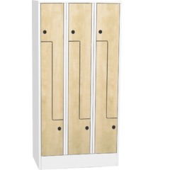 Space-saving metal “Z” locker with compact laminate doors