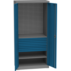 Armoire d'atelier universel avec perforation DVB, 4 tiroirs, 2 étagères