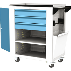 Fahrbarer Montagewagen der Serie SVL – 1 Fachboden, 3 Schubladen + Zubehör