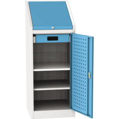 Workshop tool cupboard with an integrated writing table