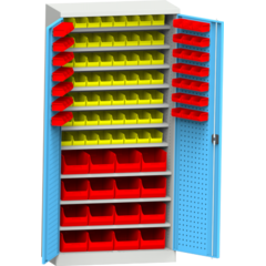 Workshop cabinet with plastic boxes