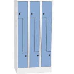 Space-saving metal “Z” locker with compact laminate doors
