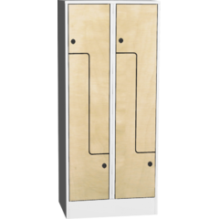 Space-saving metal “Z” locker with compact laminate doors