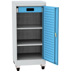 Workshop tool cupboard on wheels with laminate worktop