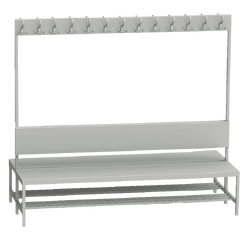 Double-sided locker room bench with coat rack