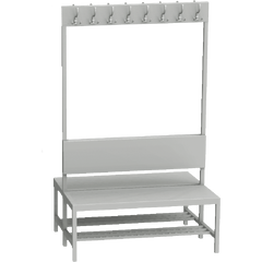 Double-sided locker room bench with coat rack